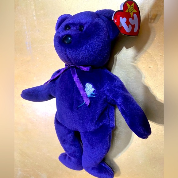 Ty Beanie Original Baby 1997 Princess Purple Plush Bear Princess Diana Bear - Picture 1 of 8